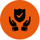 Security hands holding a shield icon, symbolizing protection and safety services provided by 3B Security Inc.